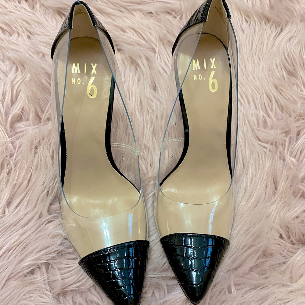 Clear and black pointed toe pumps. Never worn.